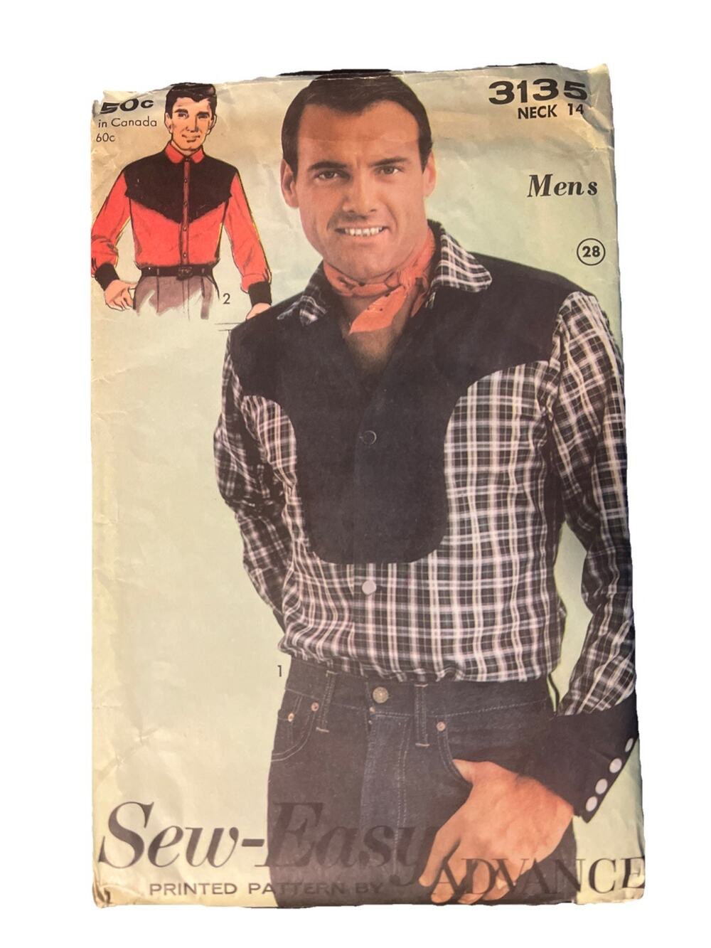 Vintage Sew-Easy Advance Men’s Western Shirt Pattern Neck 14 Uncut Rare